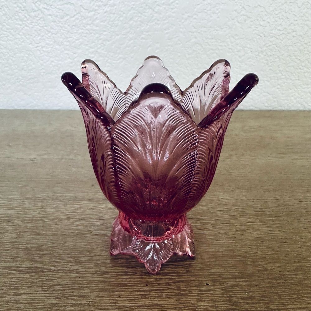 Vintage Fenton Pink Depression Glass Reversible Tulip Candle Holder - Picture 2 of 5